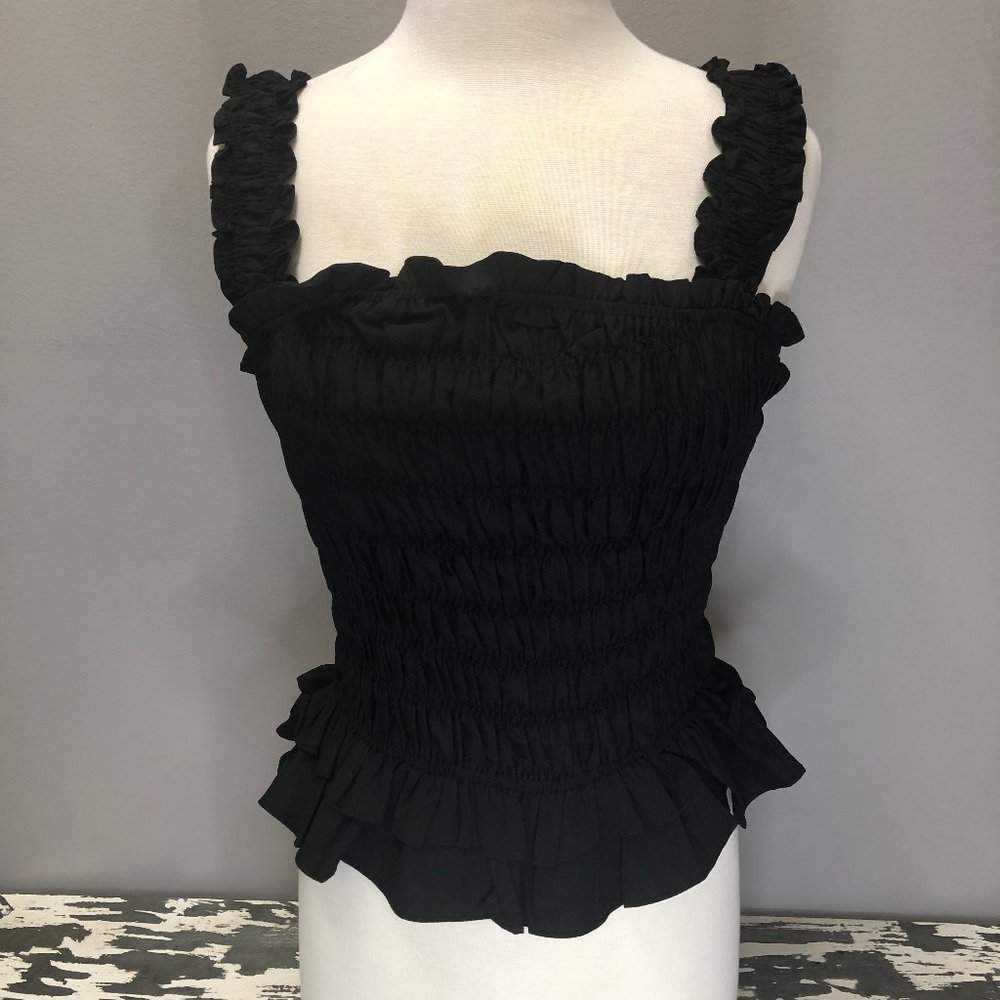 glam Black Smocked Tiered Top